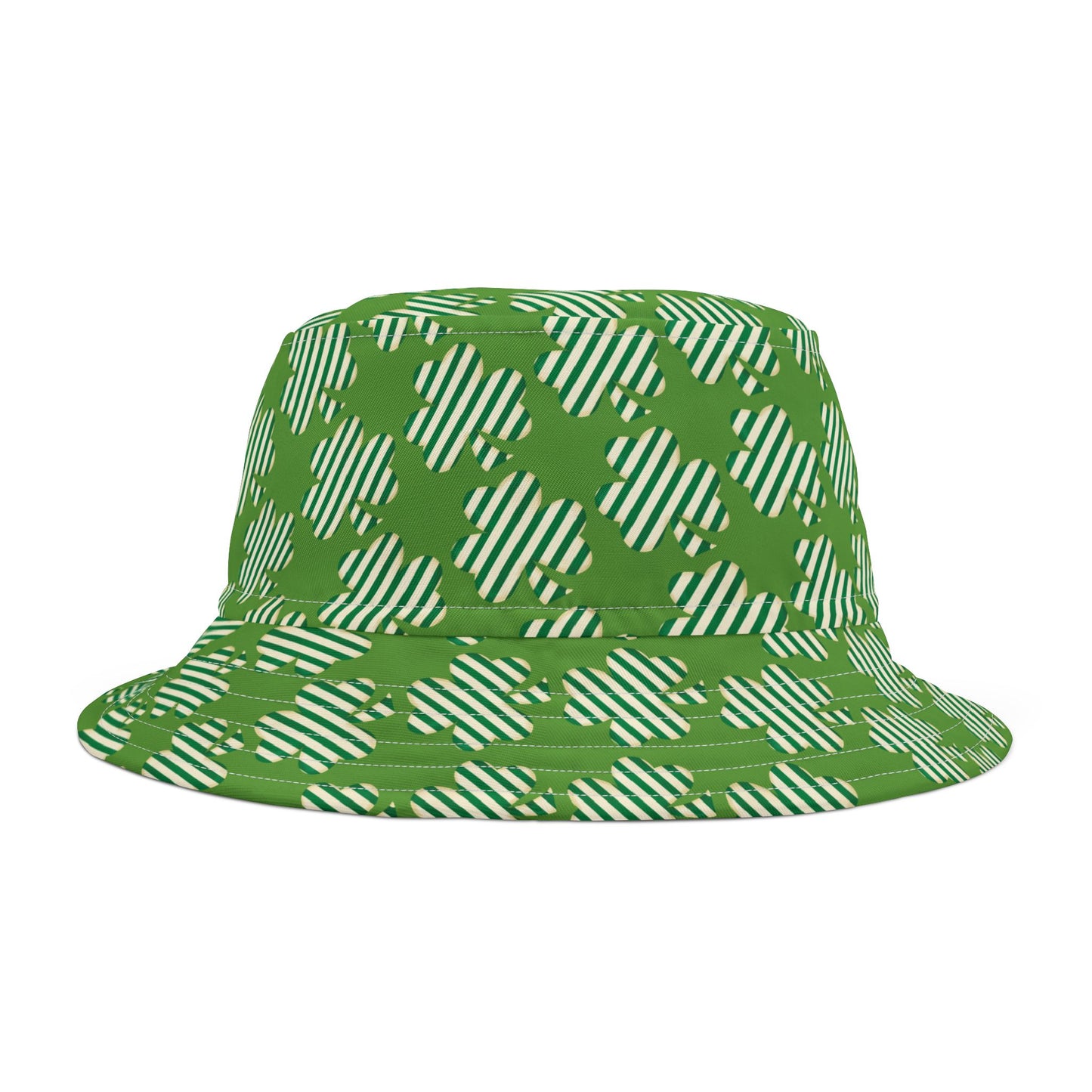 St. Patrick's Day Green Bucket Hat - Fun Striped Clover Design