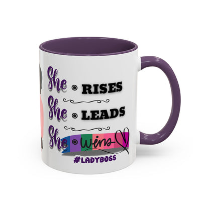 Empowering Lady Boss Coffee Mug - She Rises, She Leads, She Wins