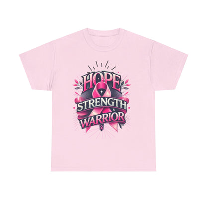 Hope, Strength, Warrior, Breast Cancer Awareness Cotton Tee