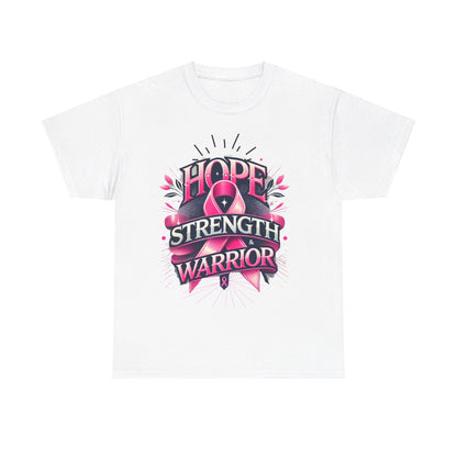 Hope, Strength, Warrior, Breast Cancer Awareness Cotton Tee