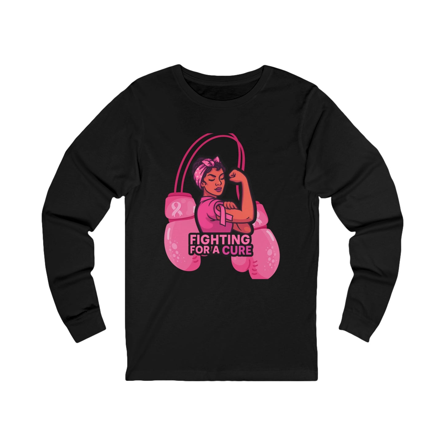 Empowering Long Sleeve Tee, Fighting for a Cure Shirt, Pink Ribbon Awareness, Unisex Cancer Support Top, Gift for Her