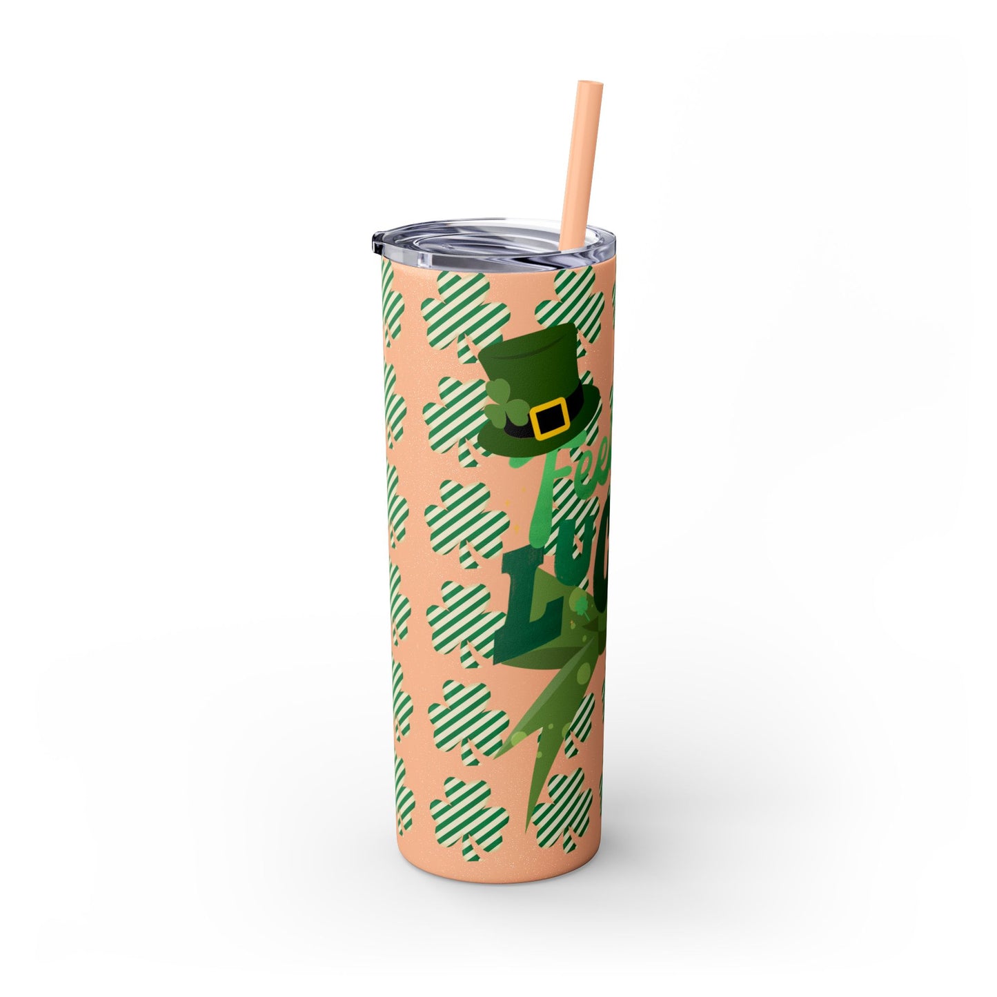 St. Patrick's Day Skinny Tumbler with Straw - 20oz 'Feeling Lucky' Design