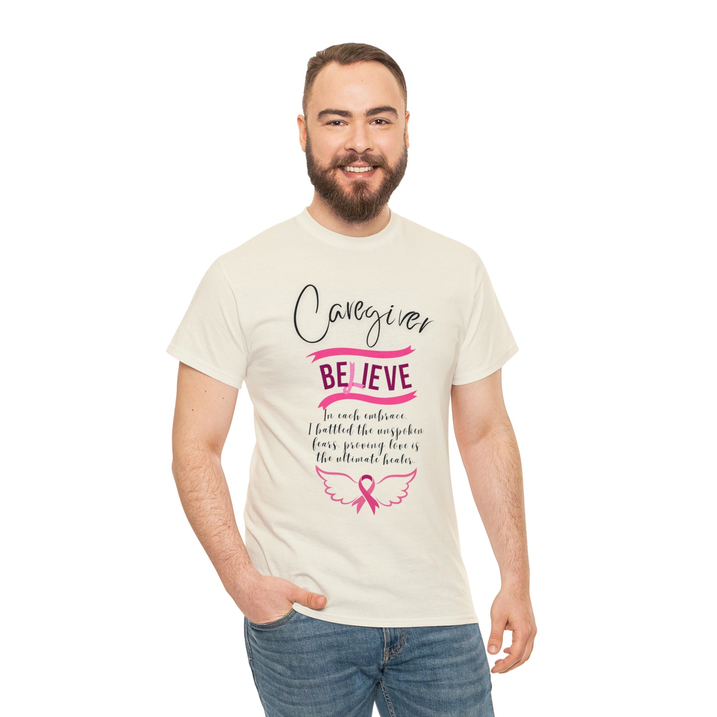 Caregiver Breast Cancer Awareness Unisex Heavy Cotton Tee