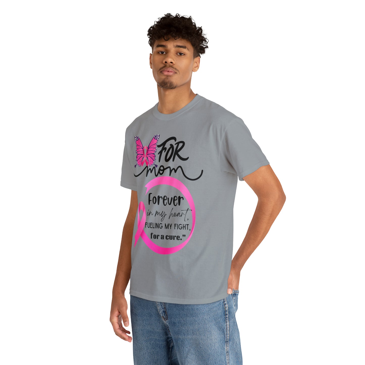 "For Mom" Unisex Breast Cancer Awareness Heavy Cotton Tee