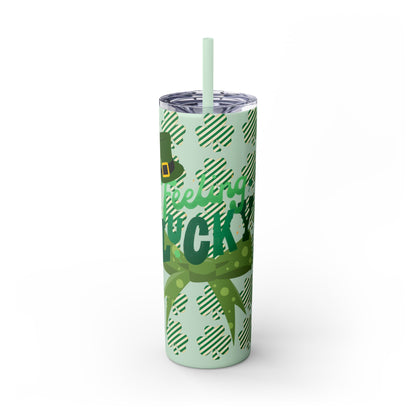 St. Patrick's Day Skinny Tumbler with Straw - 20oz 'Feeling Lucky' Design