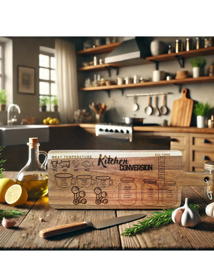 Rustic Wooden Kitchen Conversion Cutting Board – Engraved Measurement Chart for Cooking & Baking | Personalized Gift for Chefs & Home Cooks!