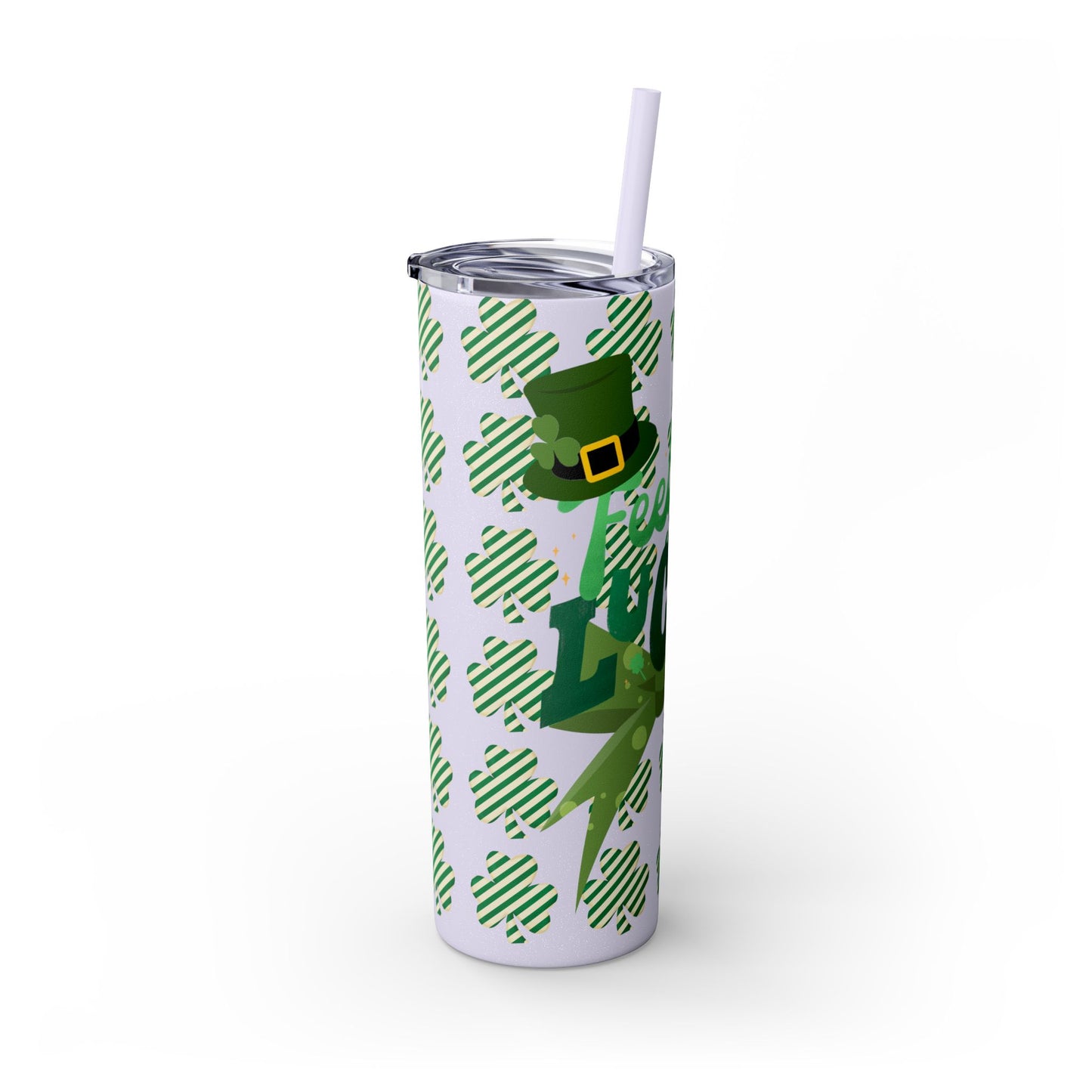 St. Patrick's Day Skinny Tumbler with Straw - 20oz 'Feeling Lucky' Design