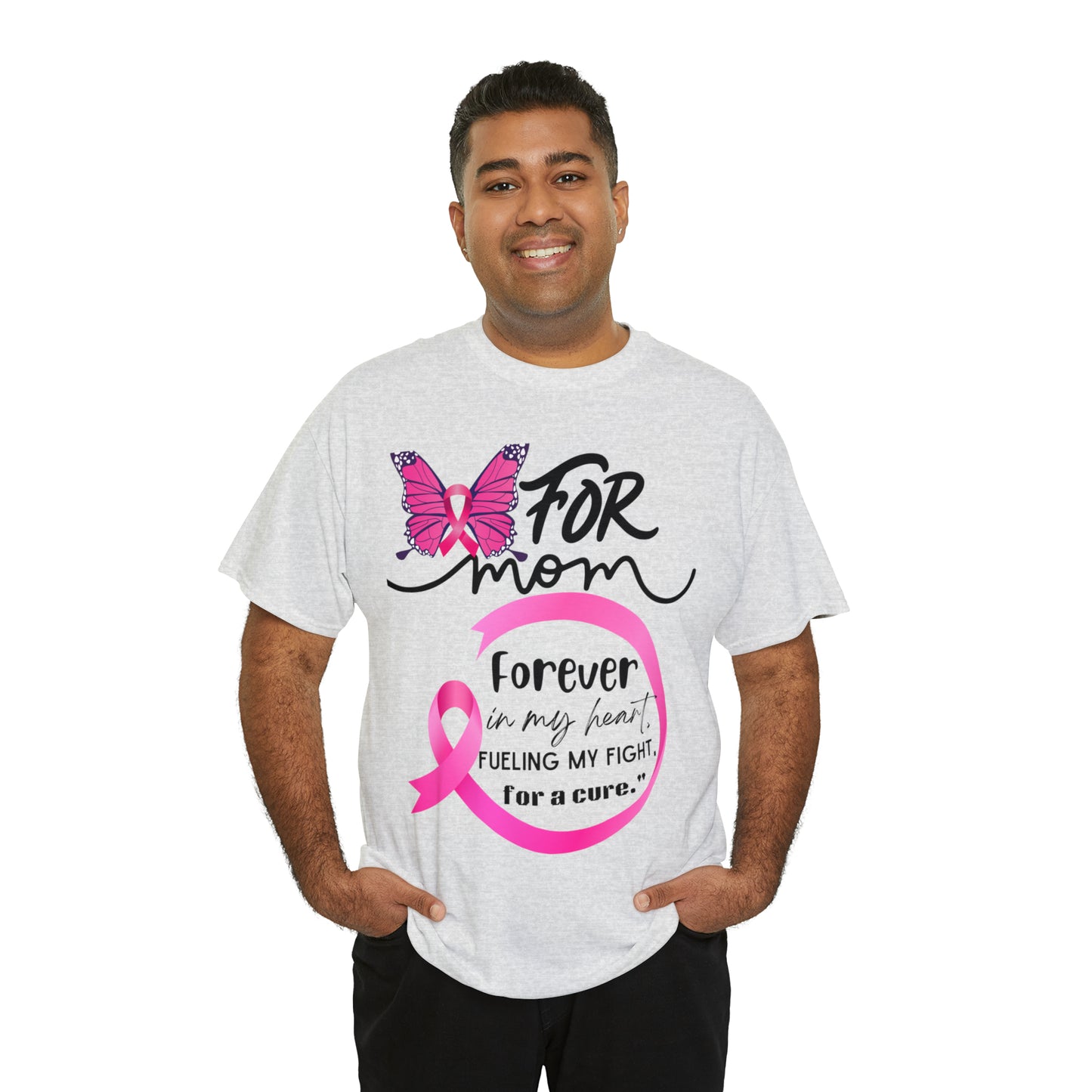 "For Mom" Unisex Breast Cancer Awareness Heavy Cotton Tee