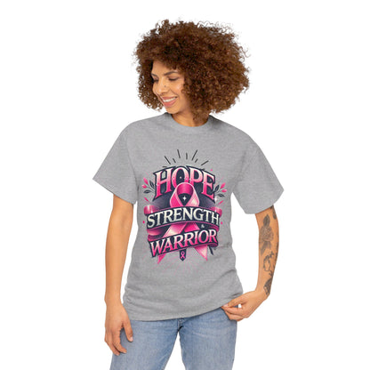 Hope, Strength, Warrior, Breast Cancer Awareness Cotton Tee