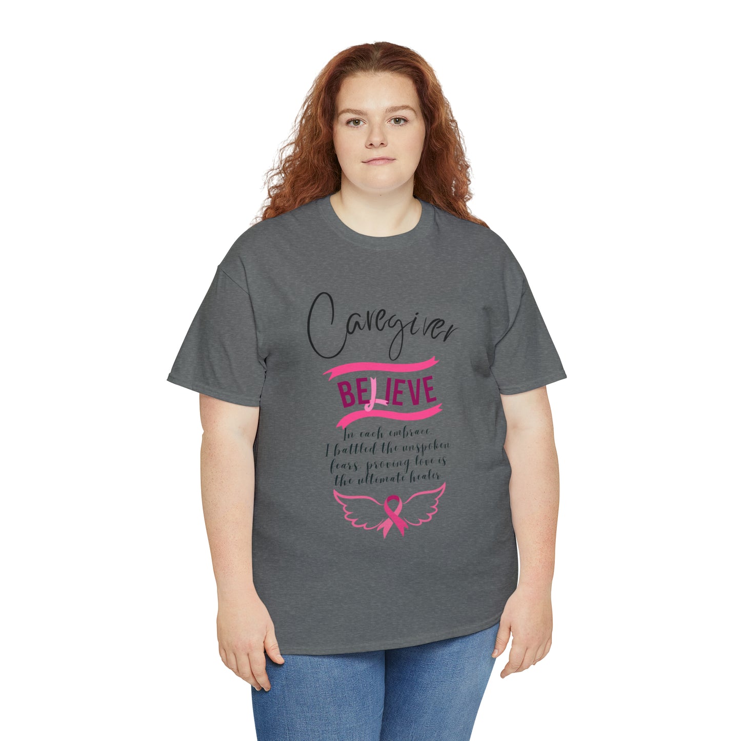 Caregiver Breast Cancer Awareness Unisex Heavy Cotton Tee