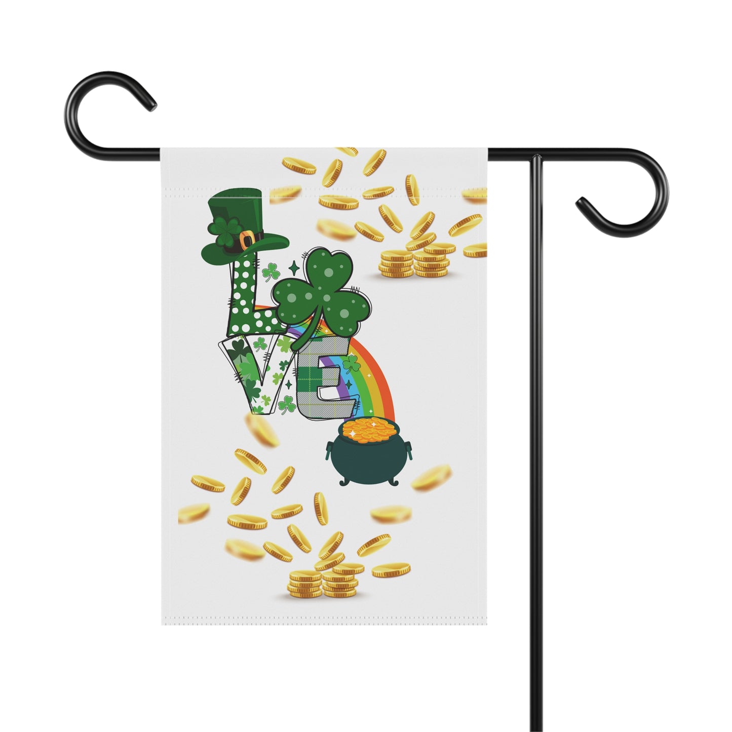 St. Patrick’s Day Garden Flag – Festive Shamrock, Leprechaun Hat & Pot of Gold Design