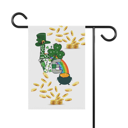 St. Patrick’s Day Garden Flag – Festive Shamrock, Leprechaun Hat & Pot of Gold Design