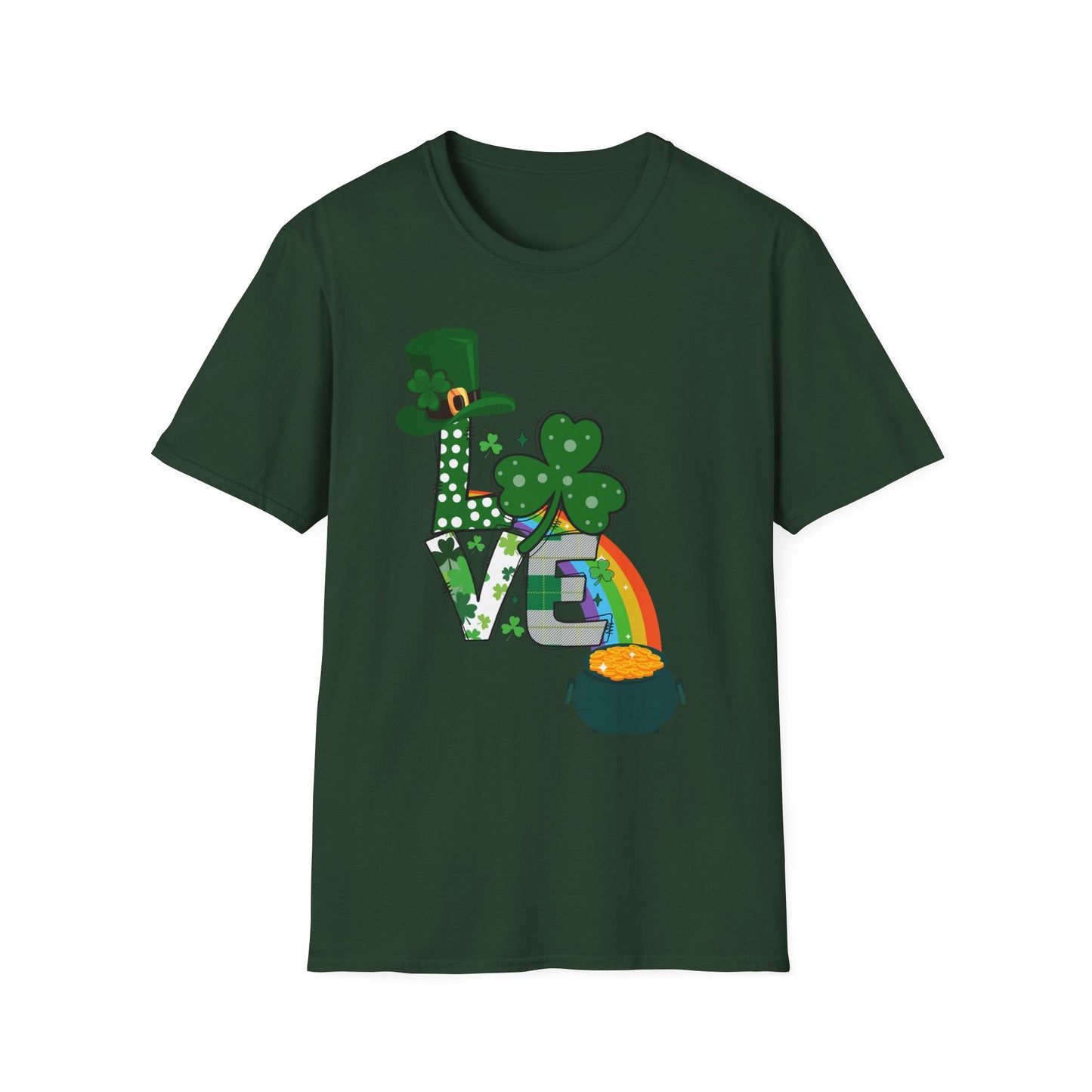 Festive St. Patrick’s Day LOVE T-Shirt – Lucky Shamrock & Pot of Gold Design 🍀🌈