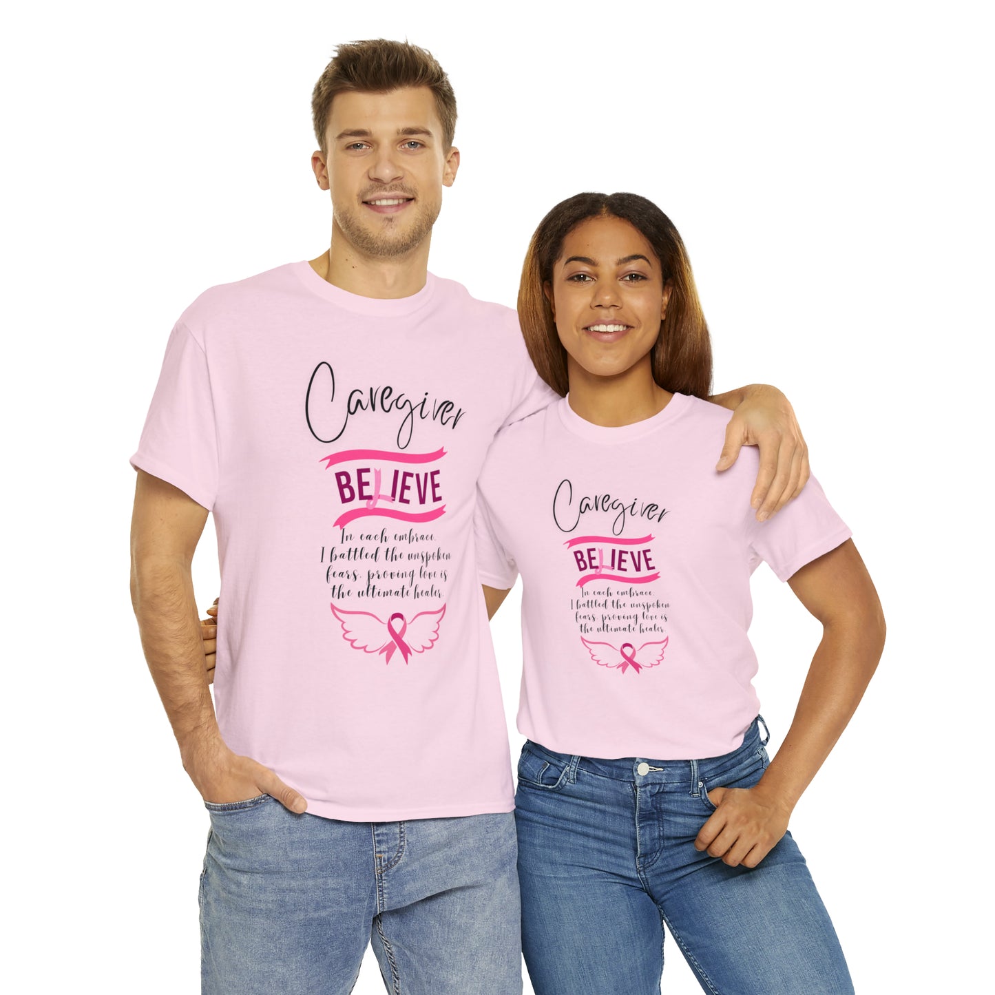 Caregiver Breast Cancer Awareness Unisex Heavy Cotton Tee