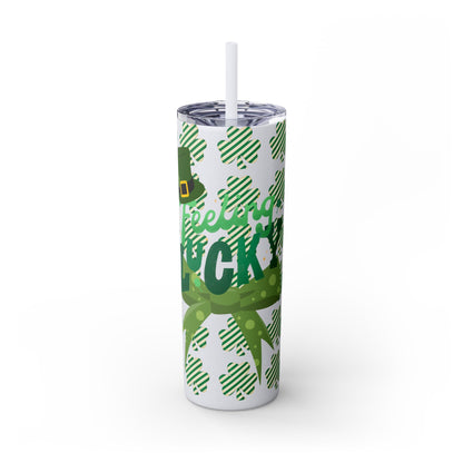 St. Patrick's Day Skinny Tumbler with Straw - 20oz 'Feeling Lucky' Design