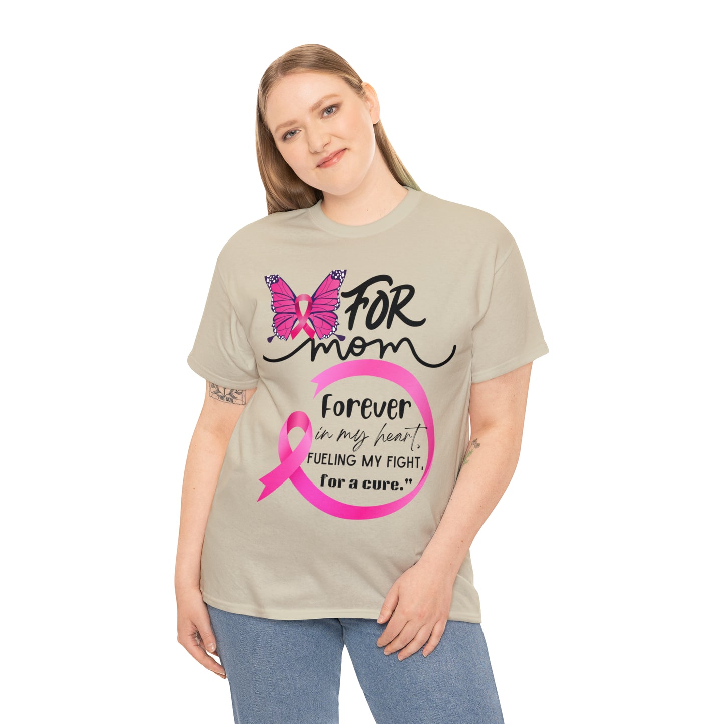 "For Mom" Unisex Breast Cancer Awareness Heavy Cotton Tee