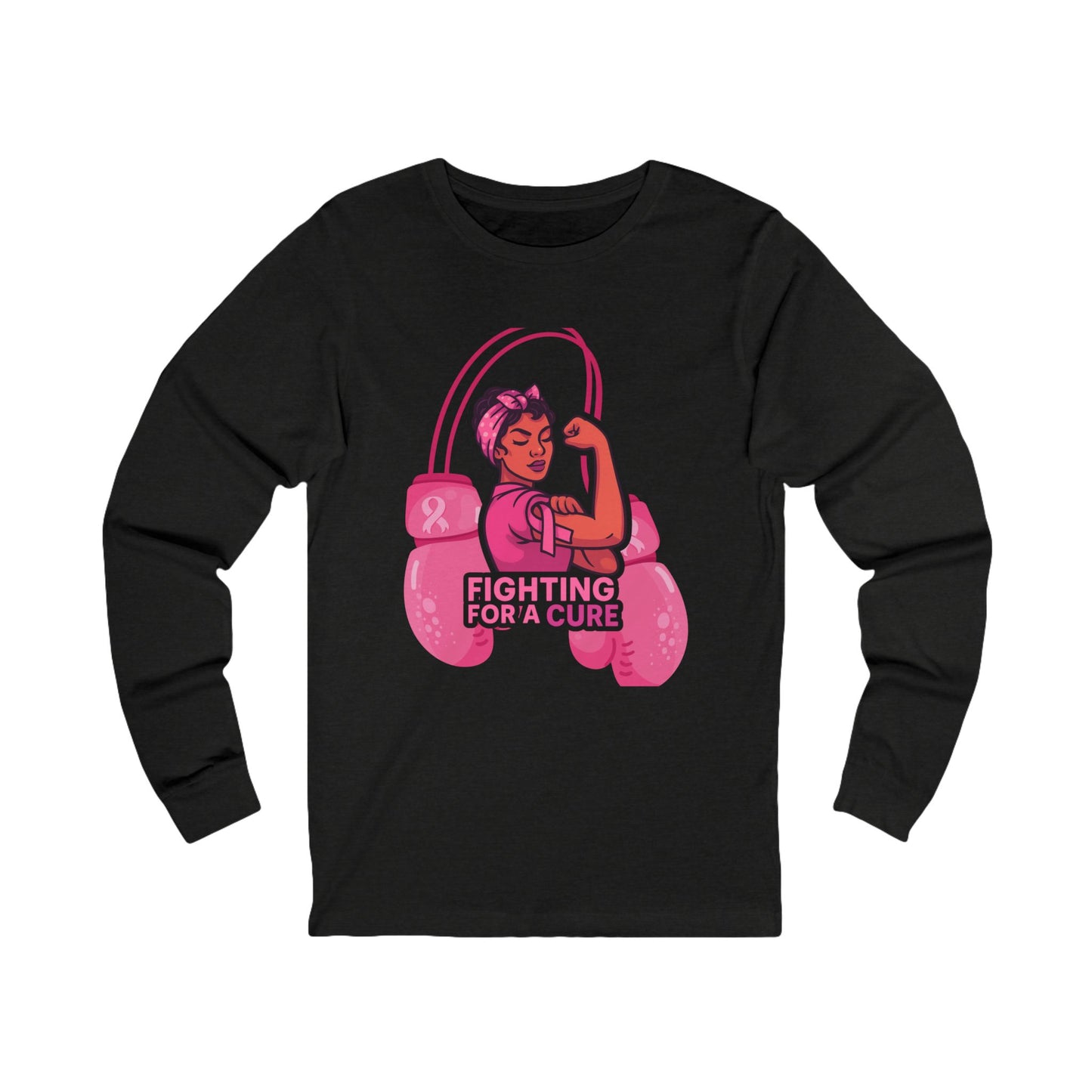 Empowering Long Sleeve Tee, Fighting for a Cure Shirt, Pink Ribbon Awareness, Unisex Cancer Support Top, Gift for Her