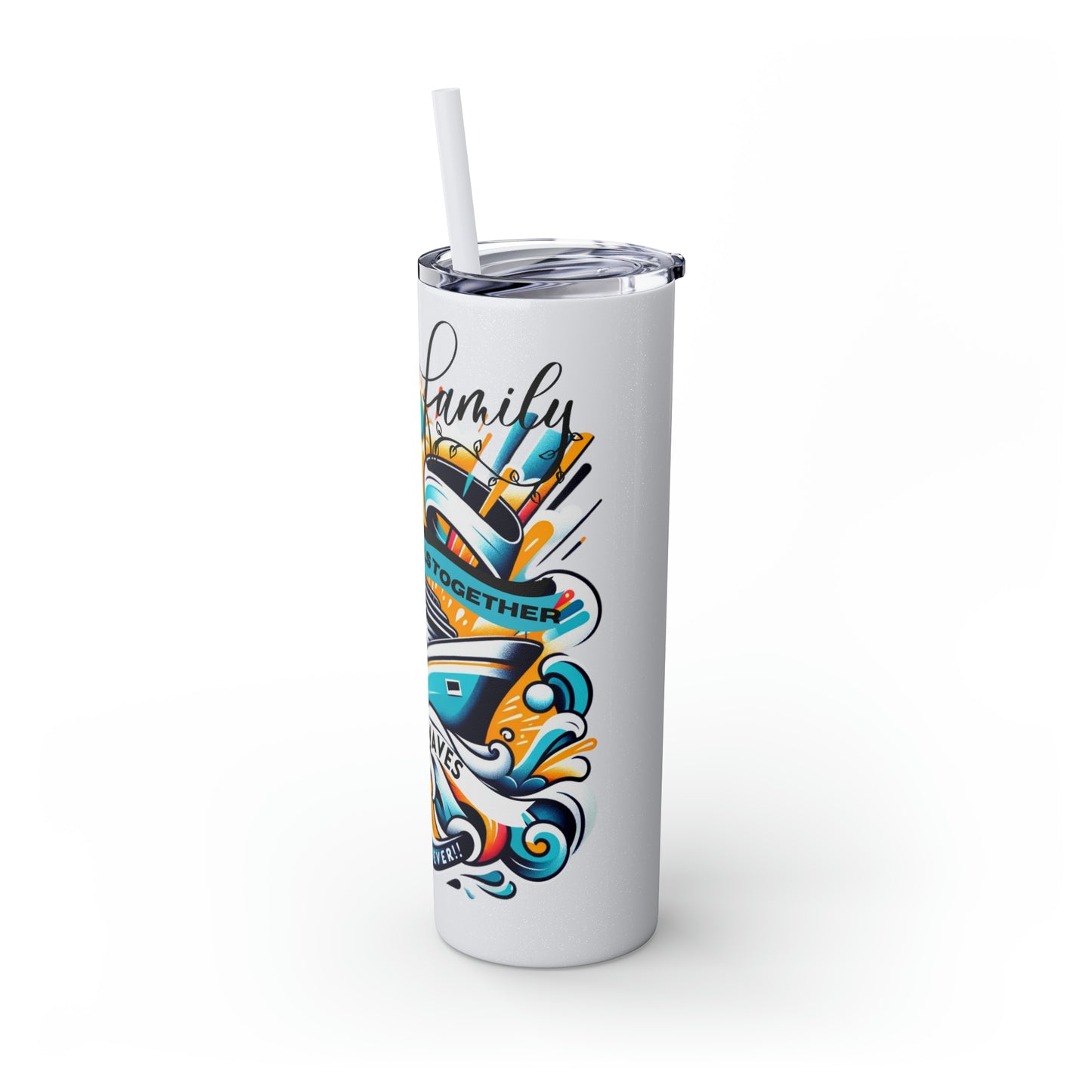 "A Family that Sails Together" Skinny Tumbler with Straw, 20oz