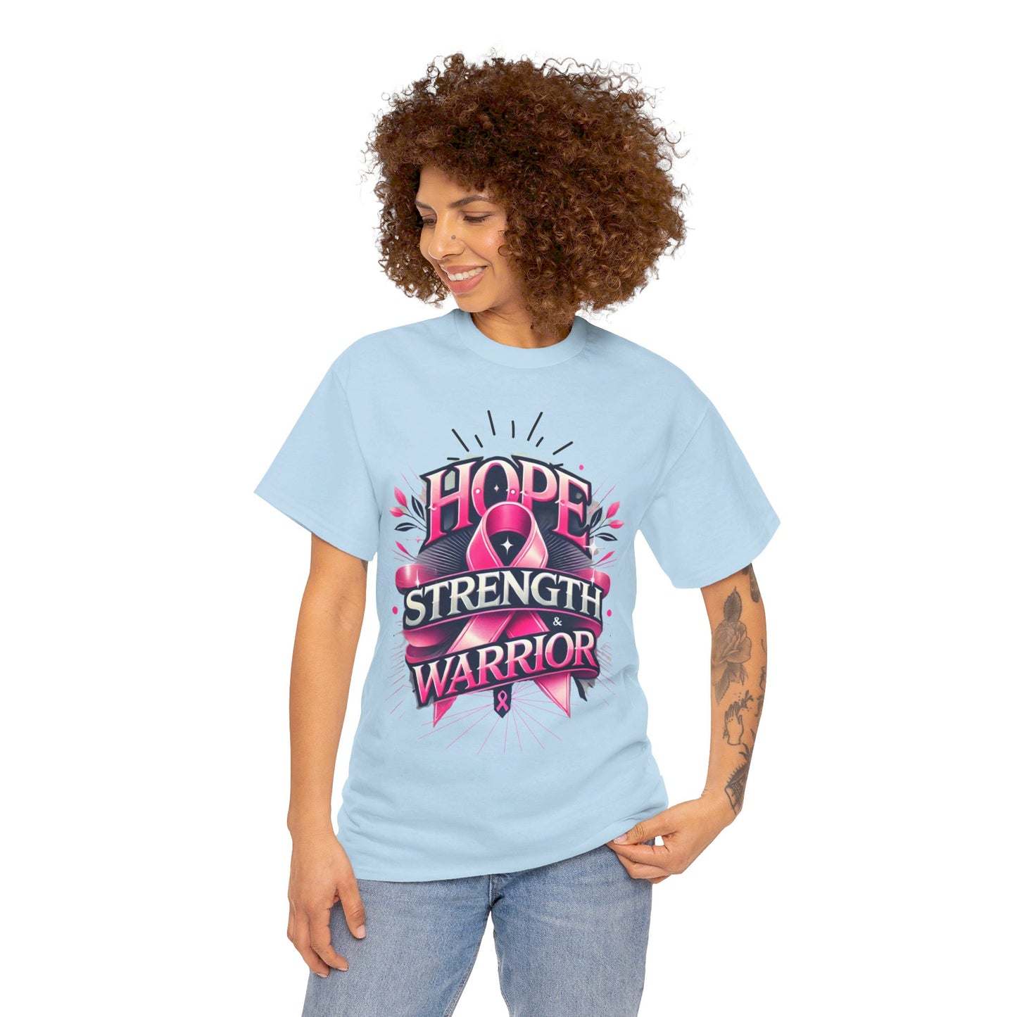 Hope, Strength, Warrior, Breast Cancer Awareness Cotton Tee