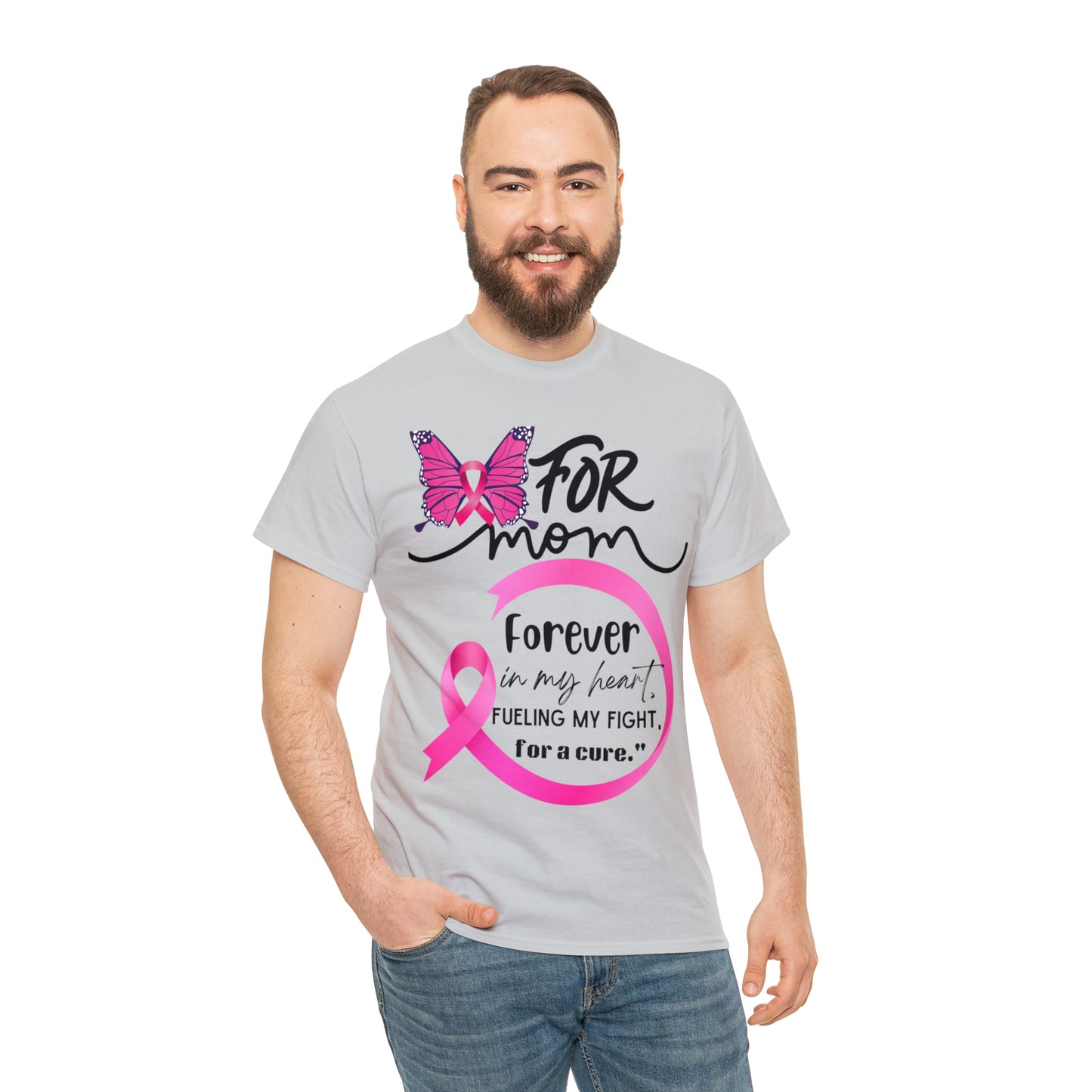 "For Mom" Unisex Breast Cancer Awareness Heavy Cotton Tee