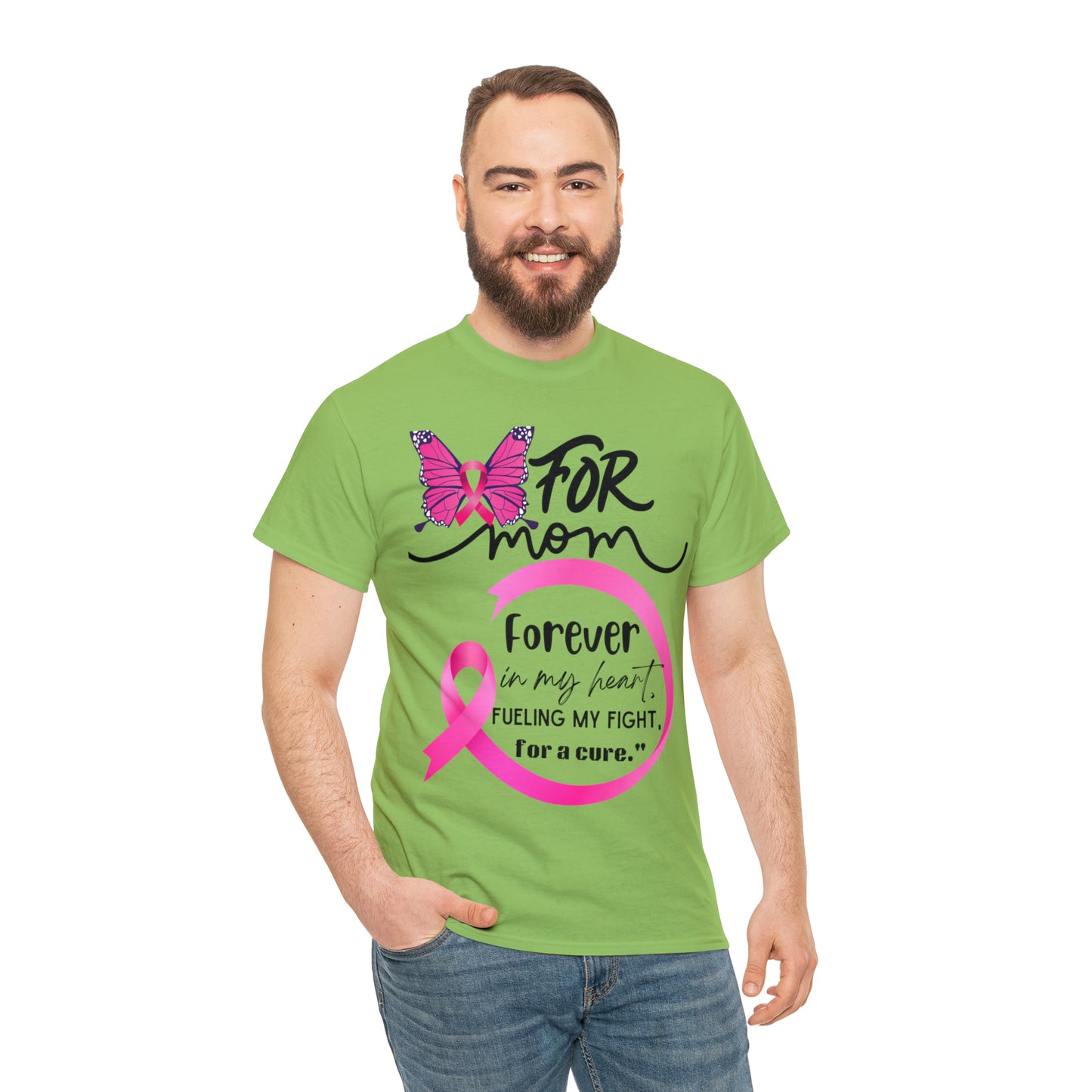 "For Mom" Unisex Breast Cancer Awareness Heavy Cotton Tee