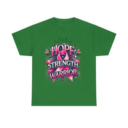 Hope, Strength, Warrior, Breast Cancer Awareness Cotton Tee