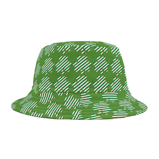 St. Patrick's Day Green Bucket Hat - Fun Striped Clover Design