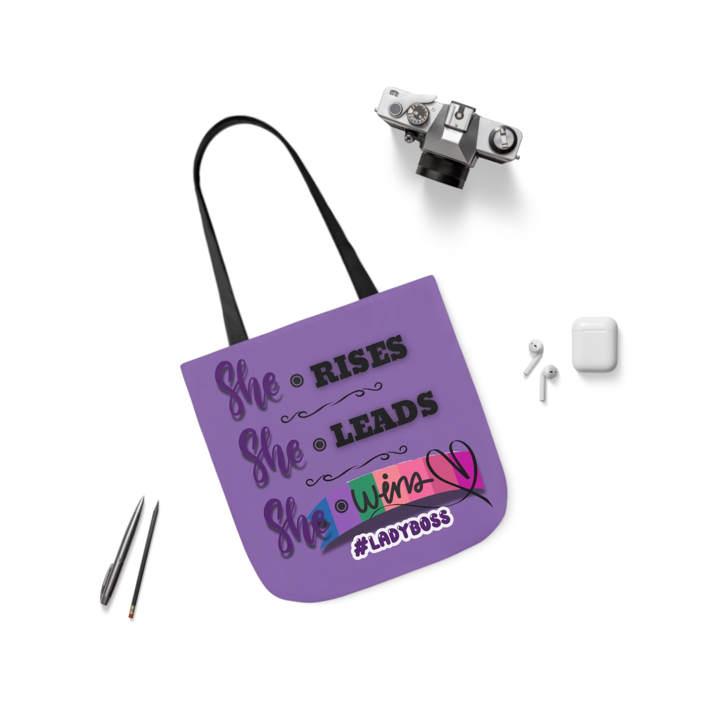 Empowering Canvas Tote Bag - She Rises, Leads, Wins #LadyBoss