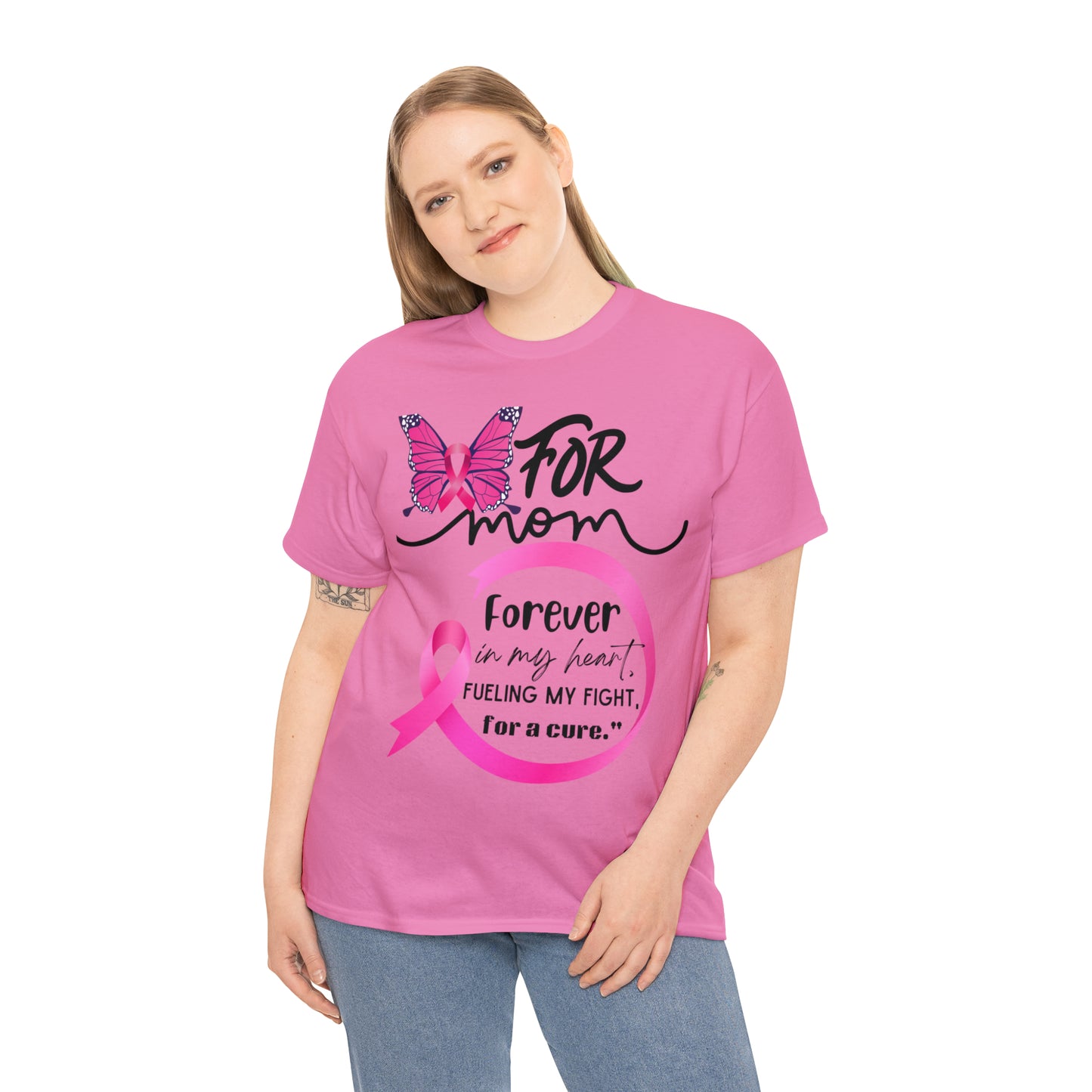 "For Mom" Unisex Breast Cancer Awareness Heavy Cotton Tee