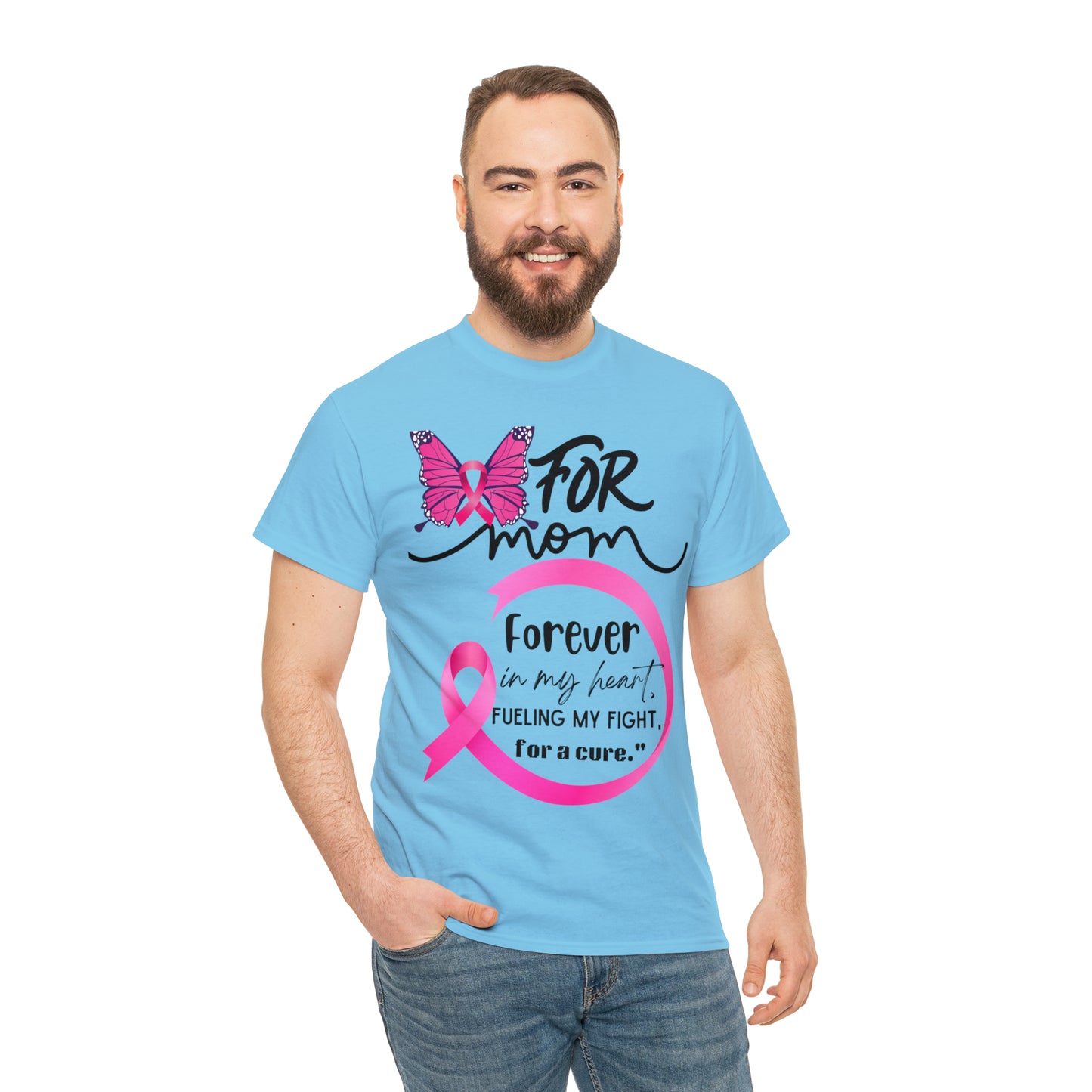 "For Mom" Unisex Breast Cancer Awareness Heavy Cotton Tee