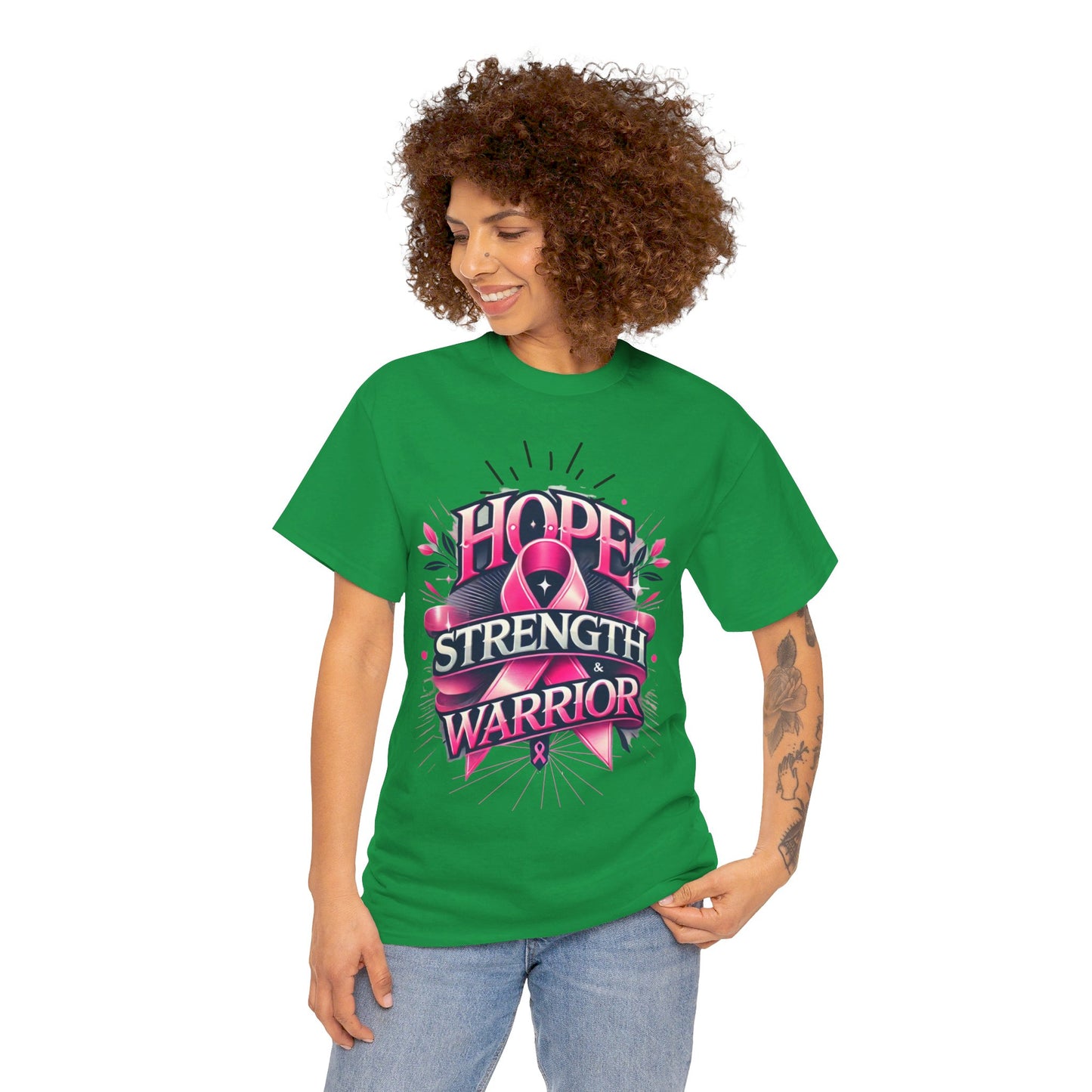 Hope, Strength, Warrior, Breast Cancer Awareness Cotton Tee