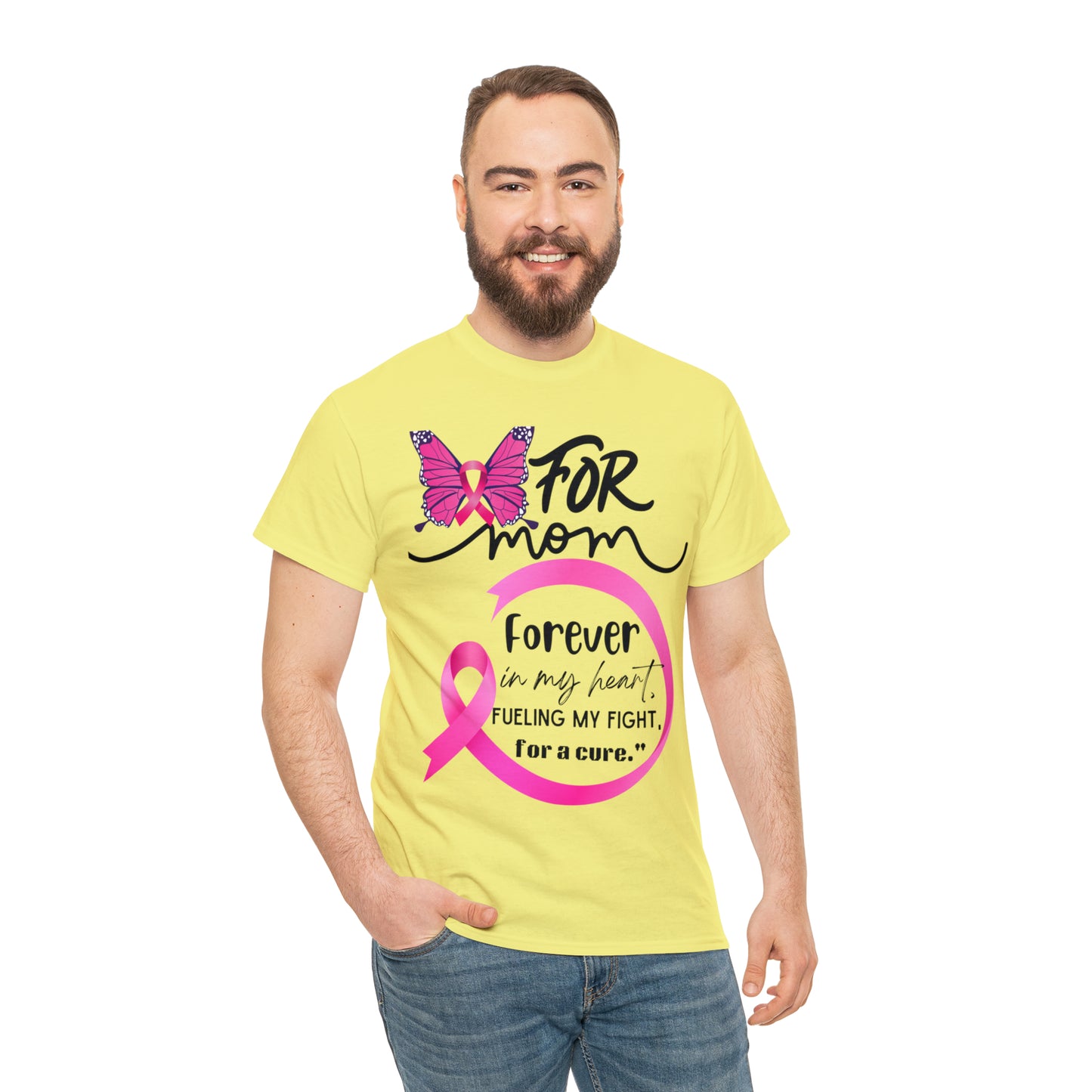 "For Mom" Unisex Breast Cancer Awareness Heavy Cotton Tee