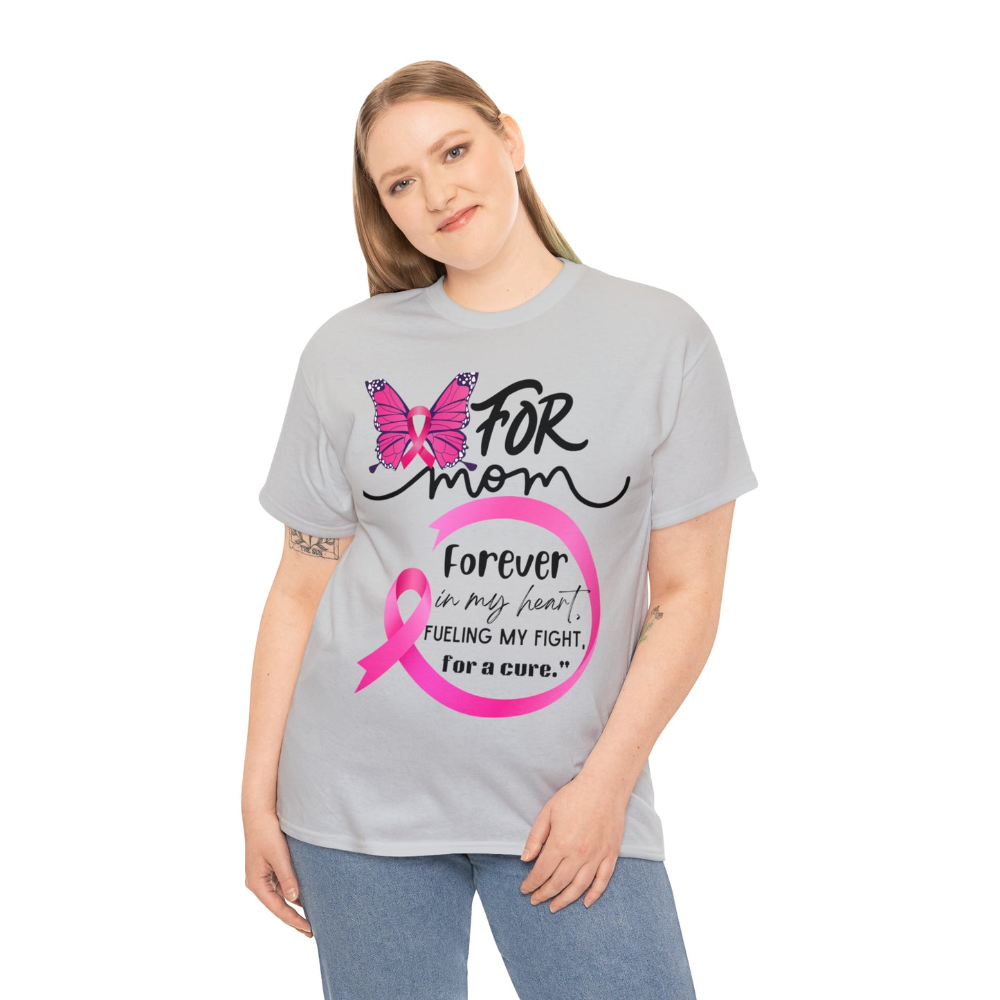 "For Mom" Unisex Breast Cancer Awareness Heavy Cotton Tee