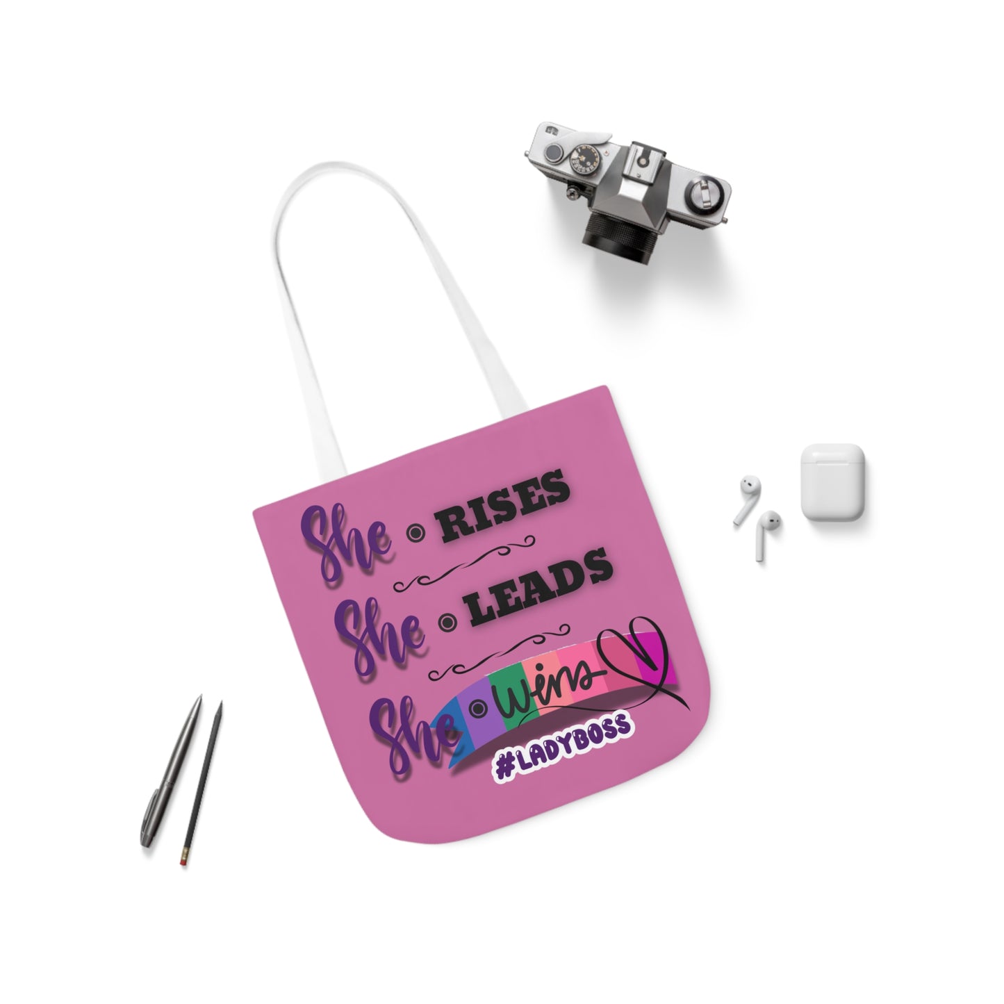 Copy of Empowering Canvas Tote Bag - She Rises, Leads, Wins #LadyBoss