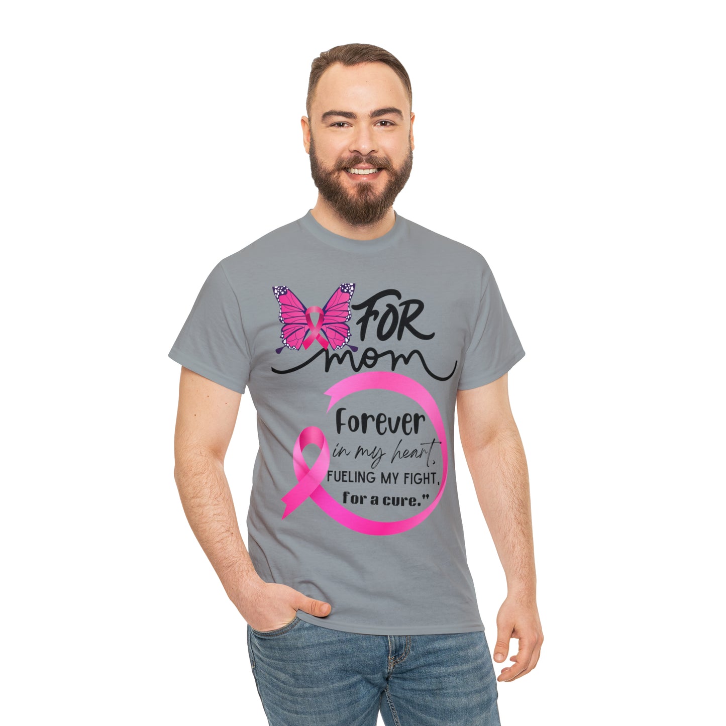 "For Mom" Unisex Breast Cancer Awareness Heavy Cotton Tee