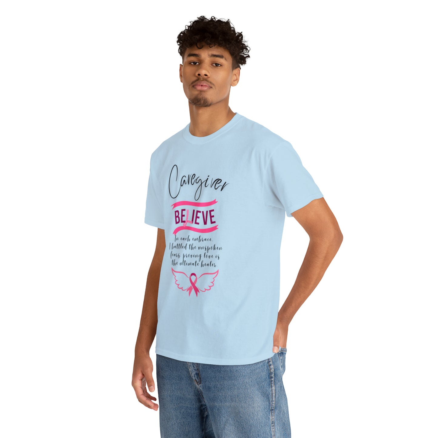 Caregiver Breast Cancer Awareness Unisex Heavy Cotton Tee