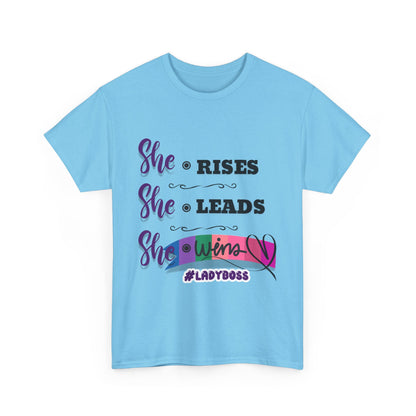 "She Rises. She Leads. She Wins." - Empowering Women's T-Shirt | #LadyBoss Tee