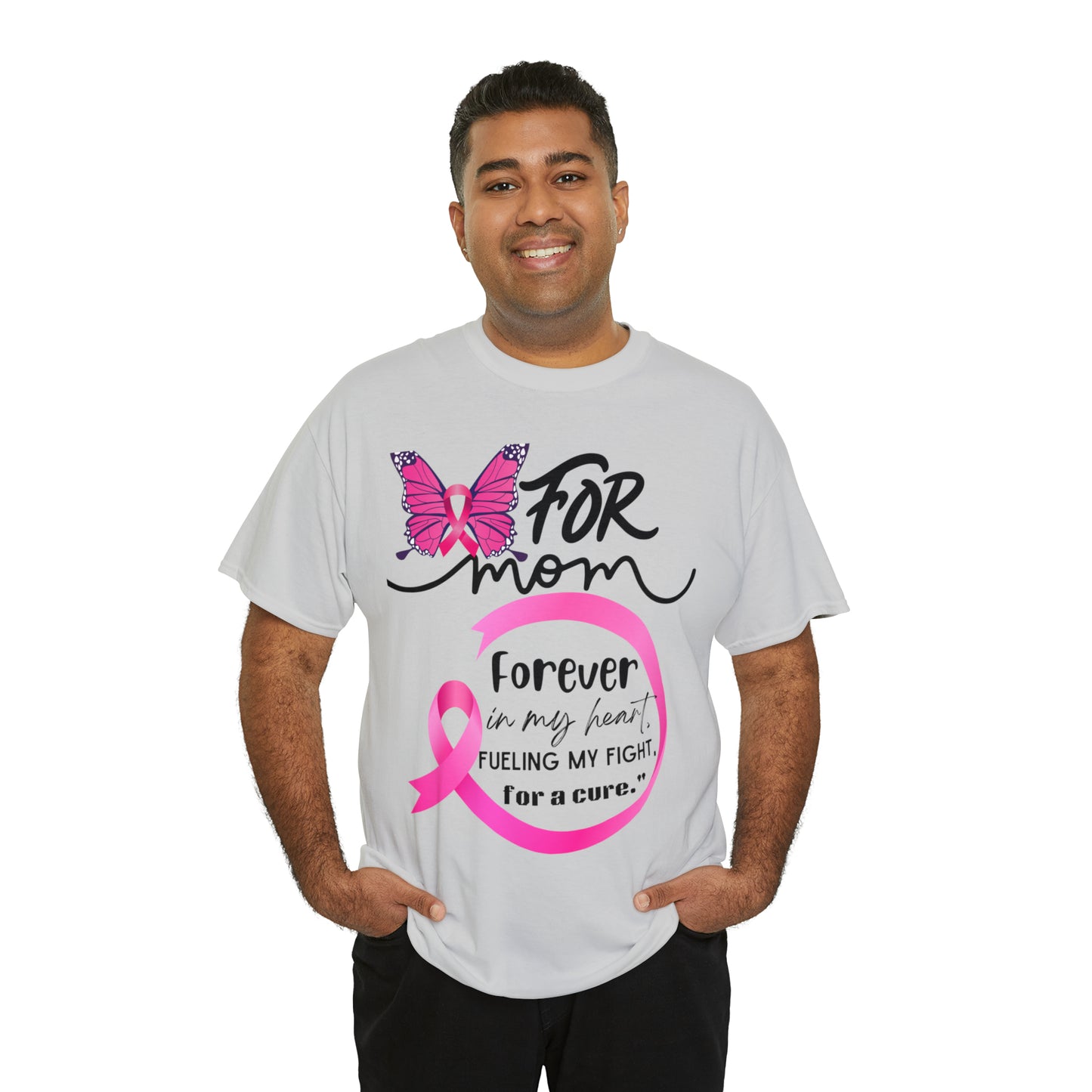 "For Mom" Unisex Breast Cancer Awareness Heavy Cotton Tee