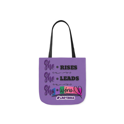 Empowering Canvas Tote Bag - She Rises, Leads, Wins #LadyBoss