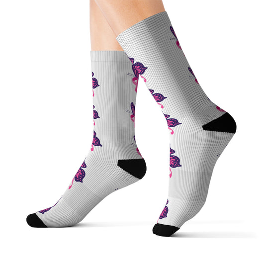 Butterfly Pattern Sublimation Socks, Fun Comfortable Socks, Gift for Her, Spring Accessories, Unique Sock Design, Stylish Footwear