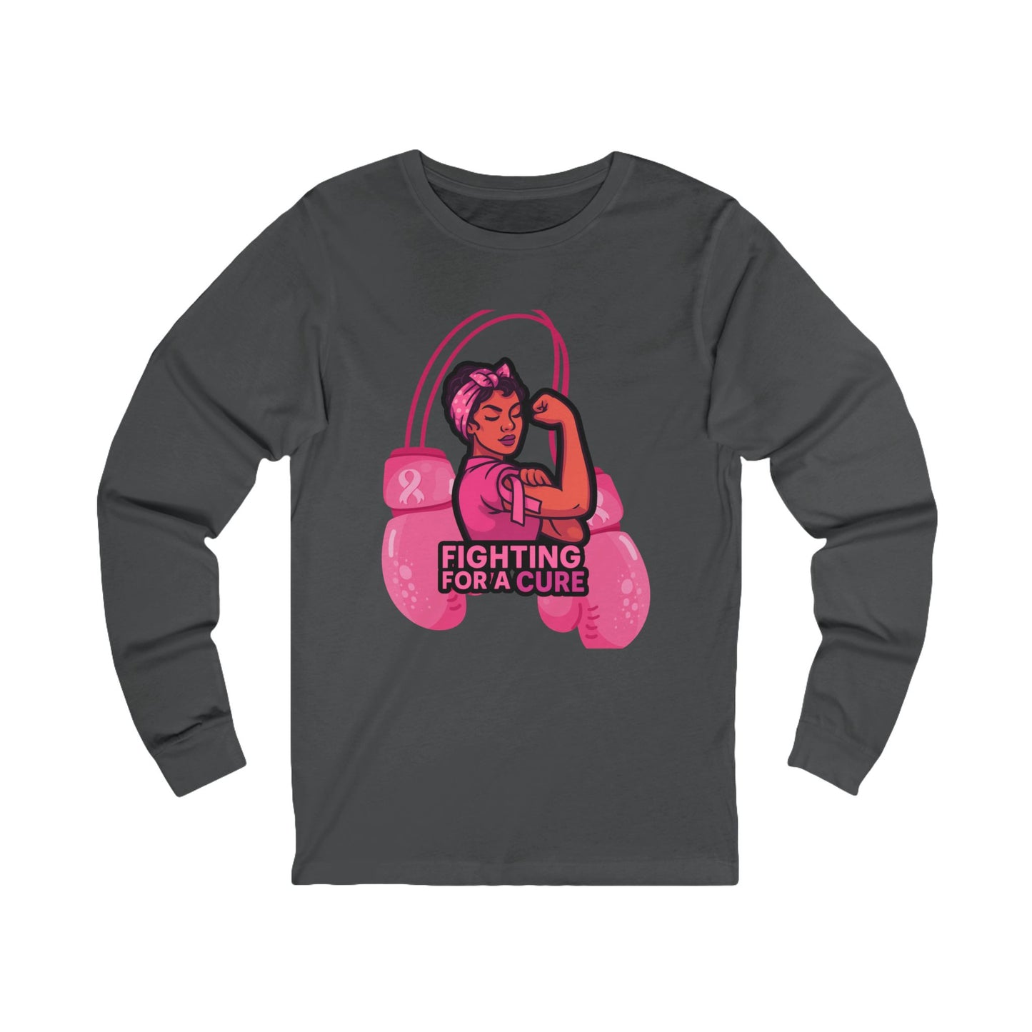 Empowering Long Sleeve Tee, Fighting for a Cure Shirt, Pink Ribbon Awareness, Unisex Cancer Support Top, Gift for Her