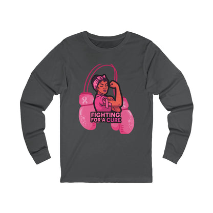 Empowering Long Sleeve Tee, Fighting for a Cure Shirt, Pink Ribbon Awareness, Unisex Cancer Support Top, Gift for Her