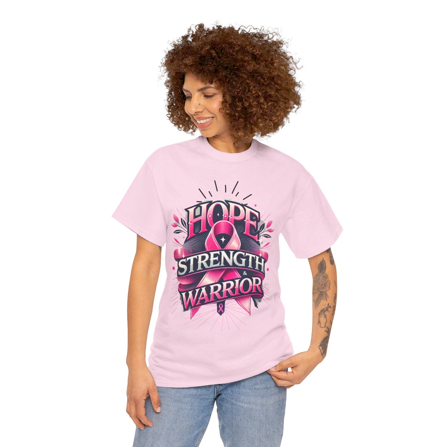 Hope, Strength, Warrior, Breast Cancer Awareness Cotton Tee