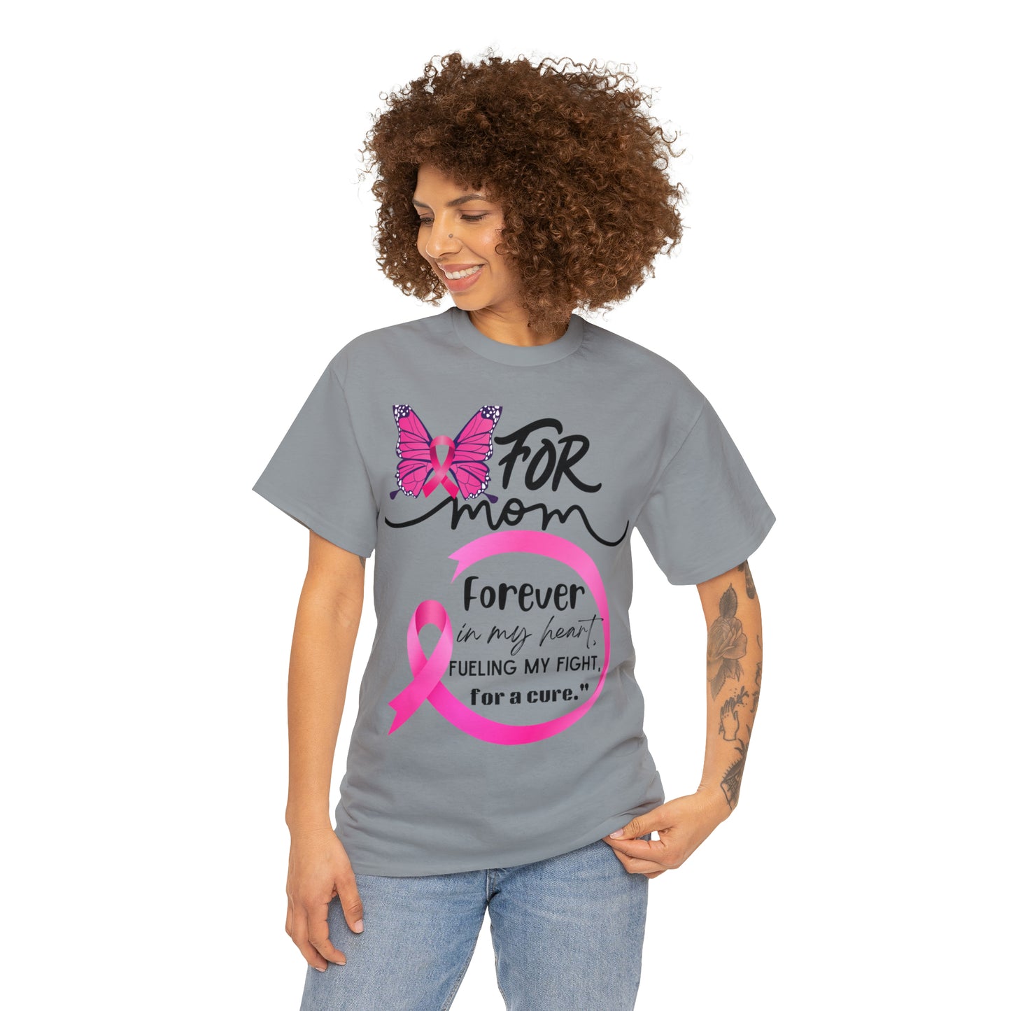 "For Mom" Unisex Breast Cancer Awareness Heavy Cotton Tee