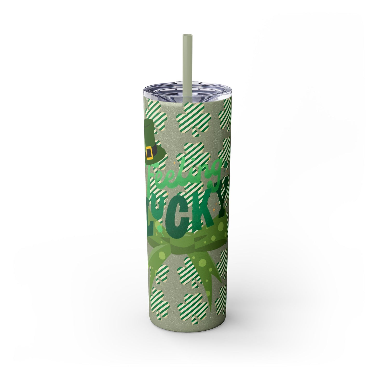 St. Patrick's Day Skinny Tumbler with Straw - 20oz 'Feeling Lucky' Design