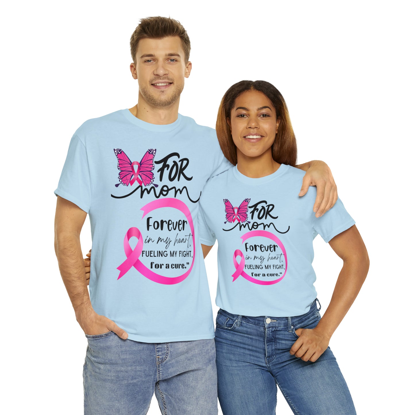 "For Mom" Unisex Breast Cancer Awareness Heavy Cotton Tee