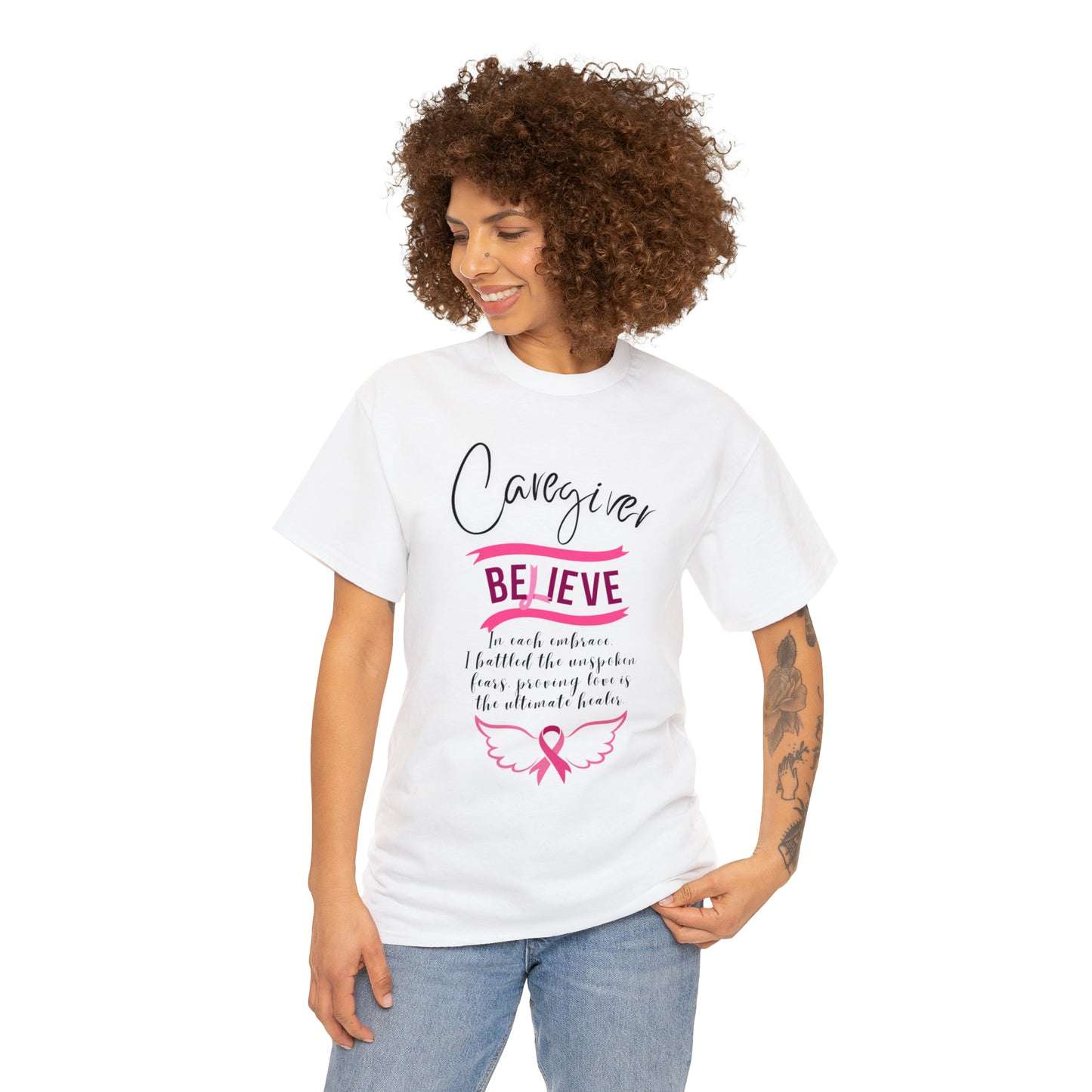 Caregiver Breast Cancer Awareness Unisex Heavy Cotton Tee