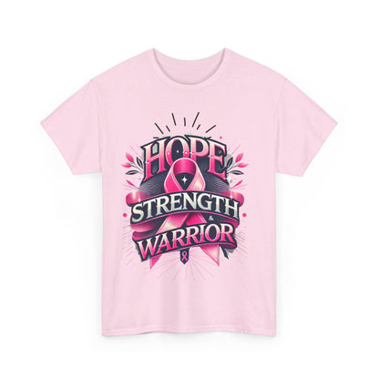 Hope, Strength, Warrior, Breast Cancer Awareness Cotton Tee