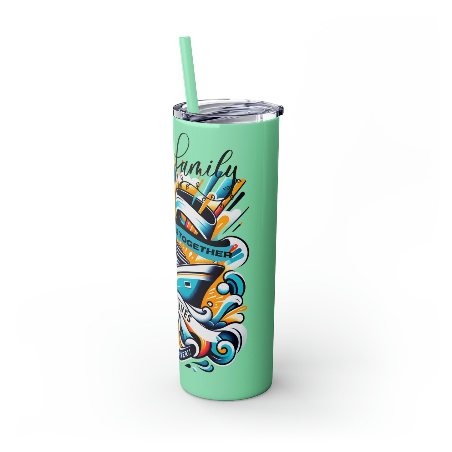 "A Family that Sails Together" Skinny Tumbler with Straw, 20oz