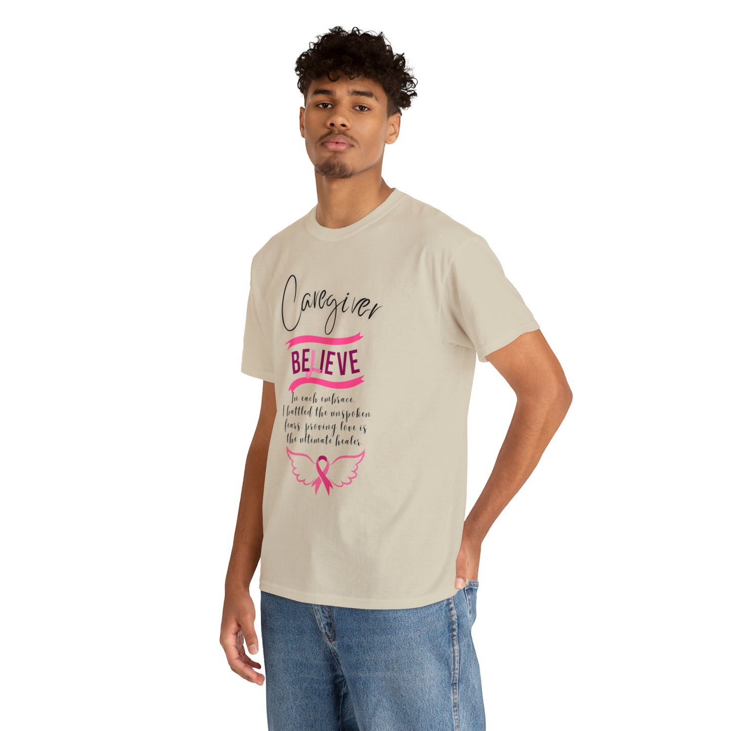 Caregiver Breast Cancer Awareness Unisex Heavy Cotton Tee